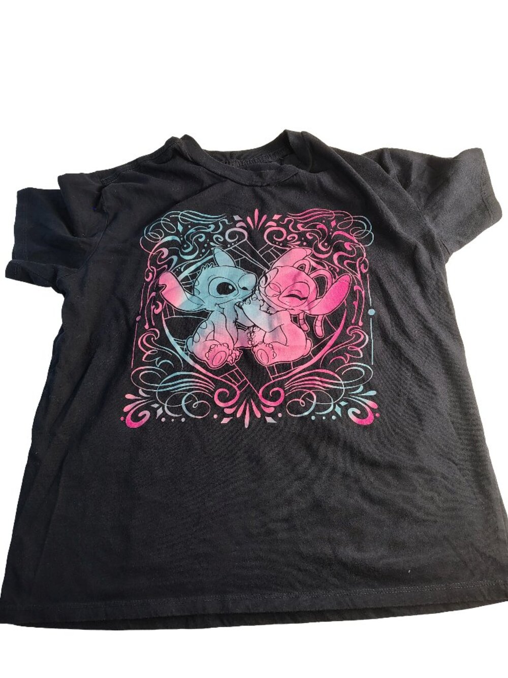 Girls Large Black Short Sleeve Stitch Brand Themed Graphic Print T-Shirt